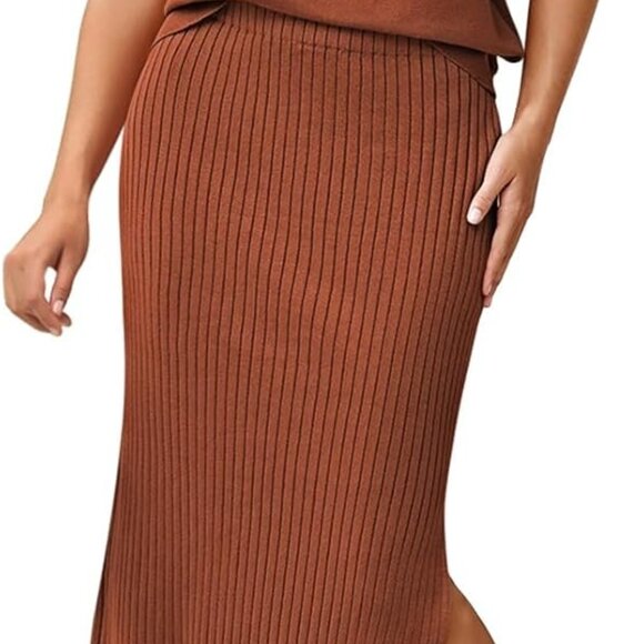 Elegant 2-Piece Summer Sweater Set with Cap Sleeve Top & Bodycon Maxi Skirt - Picture 1 of 9